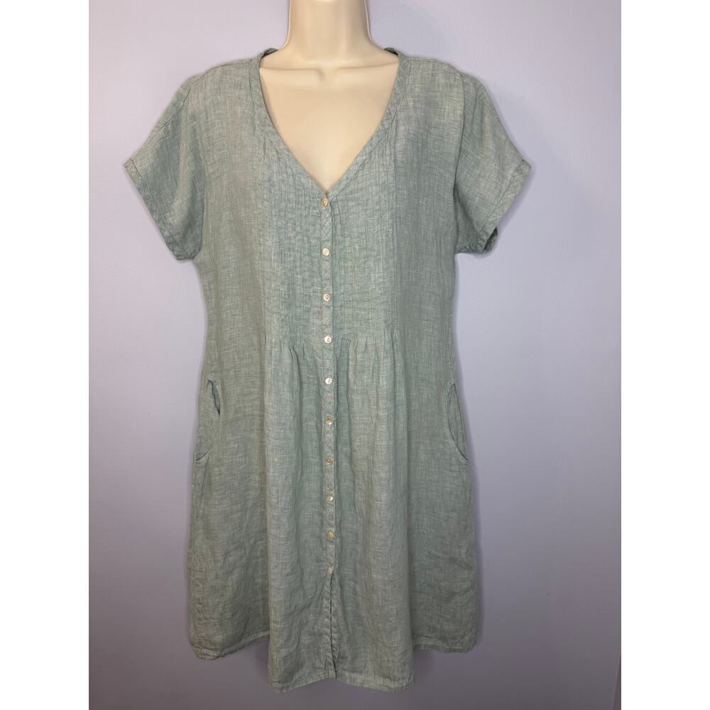 Poetry Linen V Neck Mini Dress short Sleeve Button Dress Sz 10 Casual